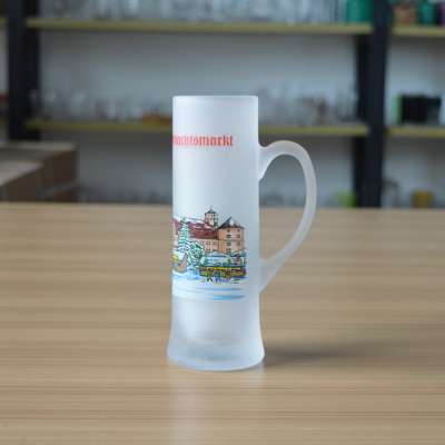 Delicate thin and tall frost beer mug with 240ml volume