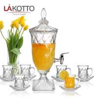 Most popular  6pcs cup & 6pcs saucers with one glass beverage  dispenser