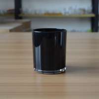 High quality bright black glass candle jar with bamboo lid