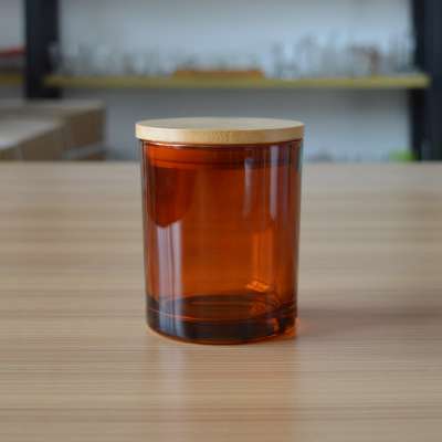 High quality amber glass candle jar with bamboo lid