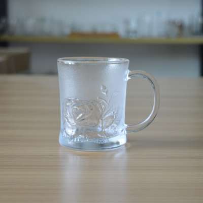 Wholesale rose emboss 8oz glass mug for tea/milk/coffee/water