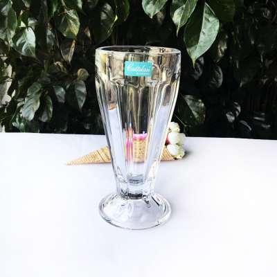 Reusable pressed engraved footed glassware dessert ice cream cups in glass