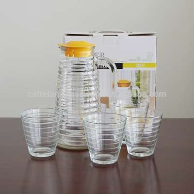 Clear 1L glass water jug 5pcs set with wave embossing