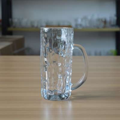 Wholesale bark pattern emboss straight beer glass mug with 15oz volume