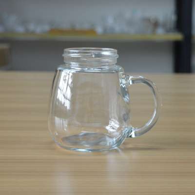 Food contact safe 400ml screw glass mug with lid for water/hot drink/coffee/milk