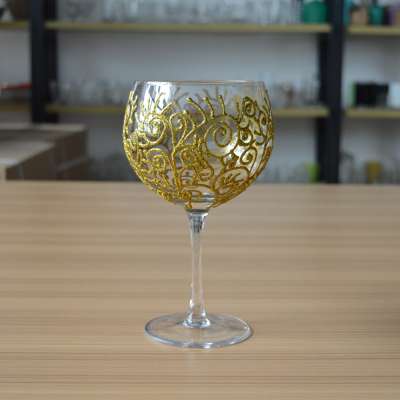 Food contact safe custom golden handpainting wine glass cup for collection